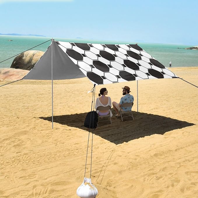 ALAZA Soccer Football Grid Print Beach Tent Sun Shelter UPF50+ Protection Beach Shade Canopy w/ 4 Sandbags for Outdoor Camping Fishing Backyard Fun Picnic 10x9 ft