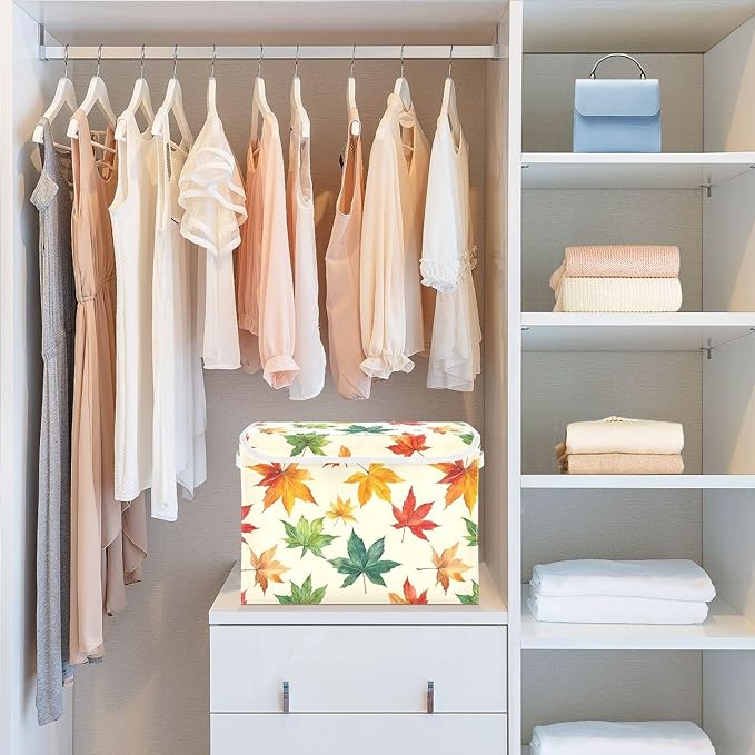 AIXIWAWA Lidded Storage Cube (Colorful Maple) Fabric Foldable Closet Bins with Flip Lid and Handles Organizer Basket Container 16.5 x 12.6 x 11.8 IN