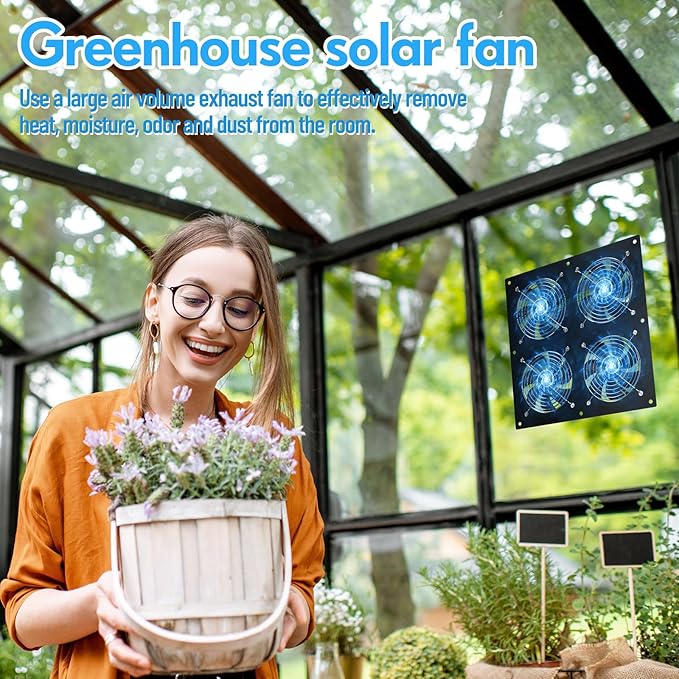 Solar Powered Fan 11.8 Greenhouse Exhaust Fan Solar 4 Fan Kit 25W Solar Panel Powered Exhaust Fan with Aluminum Bracket for Attic Shed Barn Dog House DIY Cooling Ventilation Project(1 Set)
