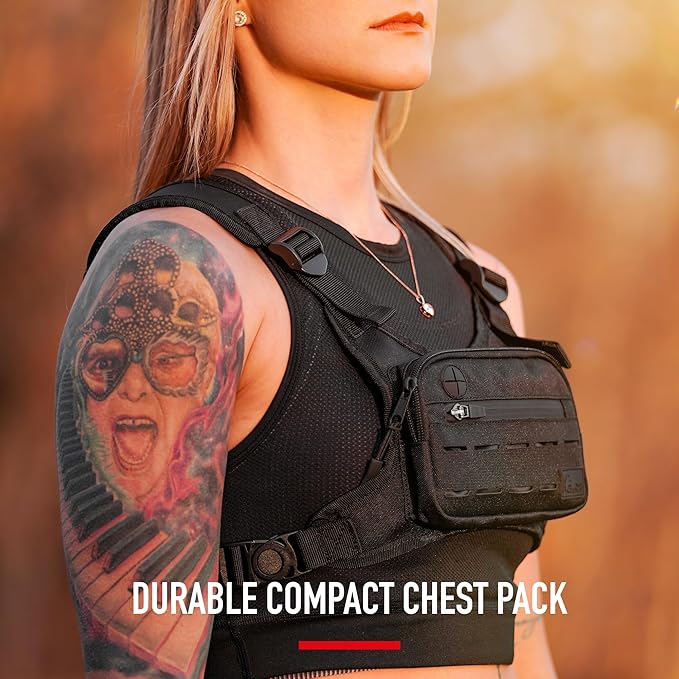 Wolf Tactical Men Chest Pack - Lightweight Running Vest Water Resistant Black