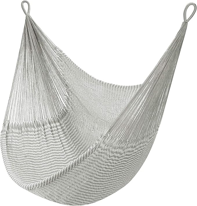 Handwoven Hanging Chair by Yellow Leaf Hammocks - Fits 1 Person 330lb Max - Kick Back for Full-Body Recline - Weathersafe Ultra Soft Hang Anywhere - Color: Stripe Grey - White