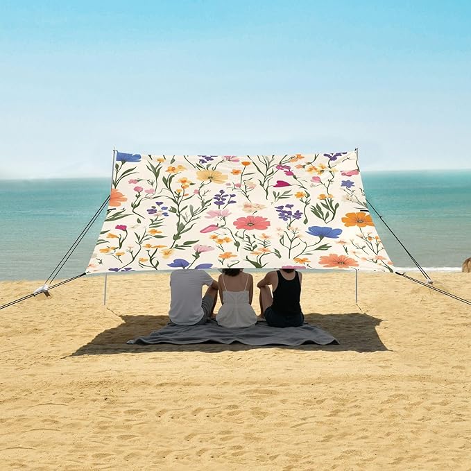 ALAZA Floral Daisies Wildflowers Beach Tent Sun Shelter Portable Canopy Sunshade for Outdoor Camping Picnics Backyard Fun 10x9 ft