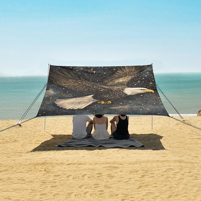 ALAZA Eagles Fly Starry Sky Beach Tent Sun Shelter Portable Canopy Sunshade for Outdoor Camping Picnics Backyard Fun 10x9 ft