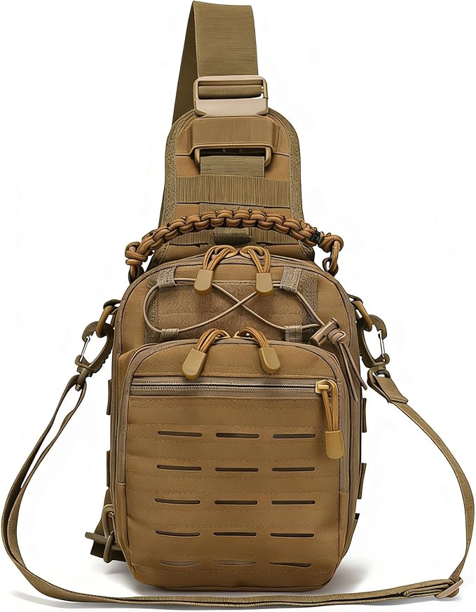 Yohora Tactical Sling Backpack Waterproof Military Oxford Crossbody Bag for Men EDC Chest Pack for Hiking Camping &amp Travel (Khaki)