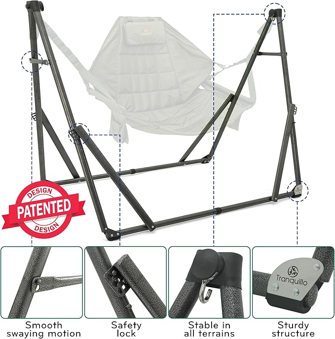 Tranquillo 2 in 1 Hammock and Swinging Chair with Collapsible Steel Stand &amp Carrying Case Portable &amp Adjustable 30s Set Up for Outdoor Indoor Porch Swing Patio Garden Camping Trip Gree