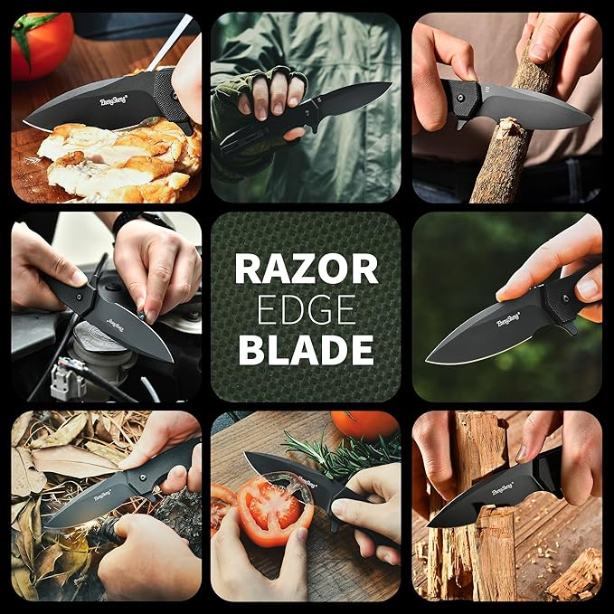 ZhengSheng Praxis Folding Pocket Knife 3.6 PVD Titanium Coating D2 Steel Blade Foldable Knife with G10 Handle Lightweight Camping Survival Hiking Knives