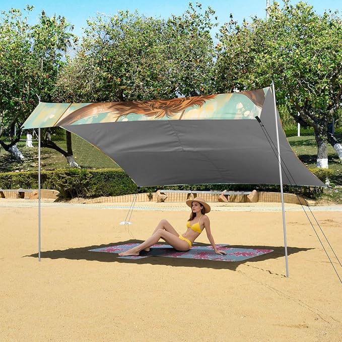 ALAZA Highland Cattle in an Iron Can Beach Tent Sun Shelter Portable Canopy Sunshade for Outdoor Camping Picnics Backyard Fun 10x9 ft