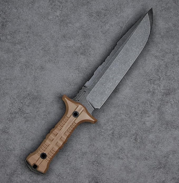 Dragon 12.8 Inch Sleipner Steel Full Tang Fixed BladeOutdoor Camping Tactics KnifeSatin PolishingG10 Handle with leggings Kydex Sheath (Brown handle black blade)