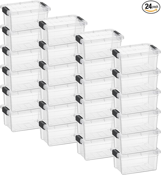 Superio Storage Bins with Lids- 24 Pack 1.85 Qt Clear Boxes for Organizing Stackable Plastic Containers- BPA Free Non-Toxic Odor Free Organizer for Home Office Dorm
