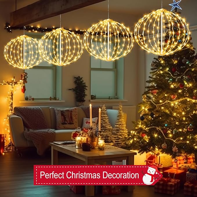 AGOTD Christmas Outdoor Decorations Ball Lights - 12 Inch Connectable Hanging Tree Globe Lights with 8 Lighting Modes Timing Function Waterproof Indoor Outdoor (Warm White 2pcs)