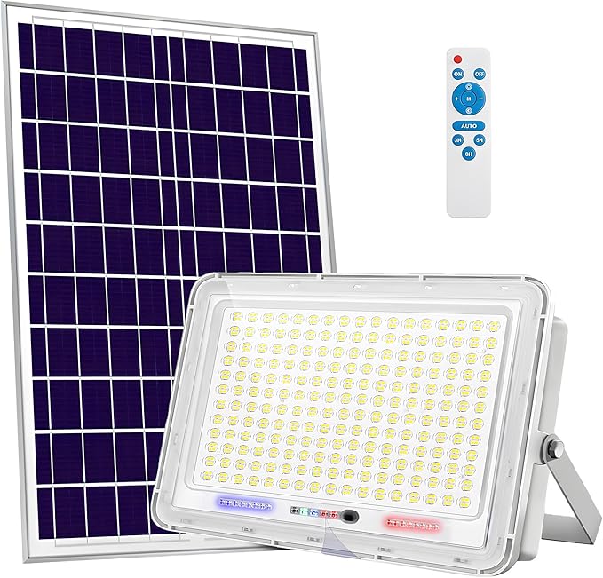 100W to 600W Pure White High Bright Solar Power Flood Light Outdoor Remote IP67 Waterproof Auto On/Off Wide Range Dusk to Dawn for Yard Gazebo Shed Barn Porch Patio Garage Garden (100W)