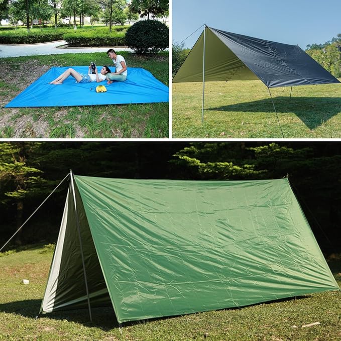 TRIWONDER Camping Tarp - 118x118 Waterproof Rain Fly Tent Footprint Ground Cloth Multifunctional Cover Heavy Duty for Canopy Hammock Hiking Picnic (Green)