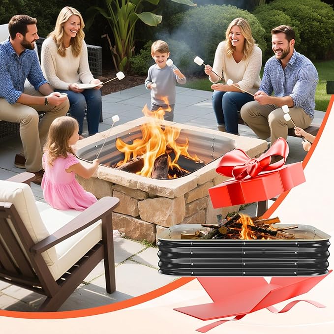 Fire Pit Ring36in Heavy Duty Square Firepit for Outside11'' Tall Galvanized Steel Wood Burning Bonfire PitsPortable Outdoor Fireplaces for BackyardCampingPatioBeach