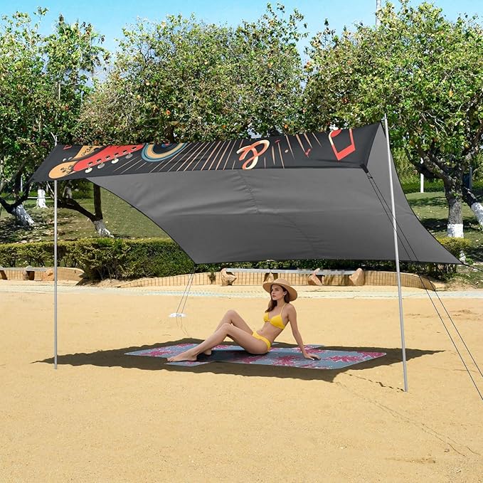 ALAZA Guitar Music Beach Tent Sun Shelter UPF50+ Protection Beach Shade Canopy w/ 4 Sandbags for Outdoor Camping Fishing Backyard Fun Picnic 10x9 ft