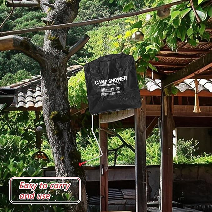 Milisten 40l Solar Shower Bag Portable Solar Heating Camping Shower Bag with Removable Hose for Outdoor Hiking Bathing