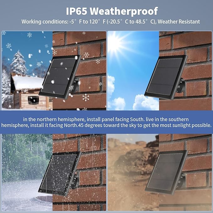 Solar Panel for Ring Camera(2nd Generation) Dustproof Waterproof 5W Solar Panel with 10FT/3M Long Cable for Stick Up &amp Pro Spotlight Cam Battery for Security Camera 2 Pack-BK