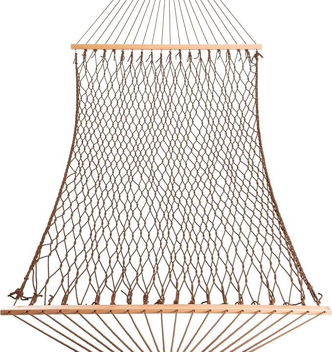 Castaway Living 13 ft. Double Traditional Hand Woven Antique Brown Polyester Rope Hammock – 2-Person 450 lb Capacity Free Extension Chains &amp Tree Hooks Designed in The USA