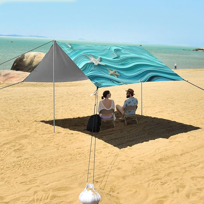 ALAZA The Starfish on Teal Blue Beach Tent Sun Shelter Portable Canopy Sunshade for Outdoor Camping Picnics Backyard Fun 10x9 ft