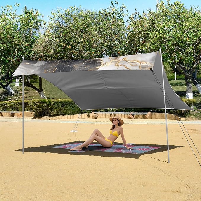 ALAZA Marble Golden Black Beach Tent Sun Shelter Portable Canopy Sunshade for Outdoor Camping Picnics Backyard Fun 10x9 ft