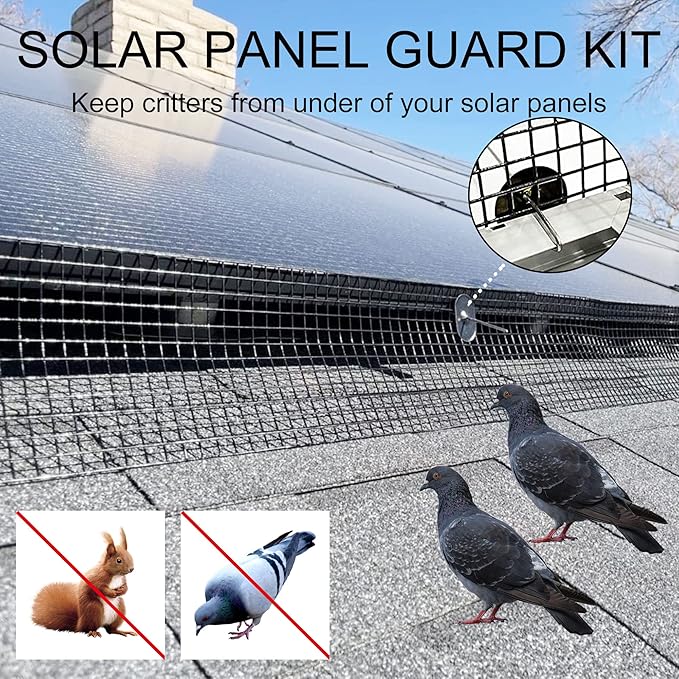 Solar Panel Guard 4in X 100ft PVC Coated Critter Guard Roll Kit for Solar Panel Wire Screen Black Pigeon Deterrent Solar Panel Mesh (No Clips Included)