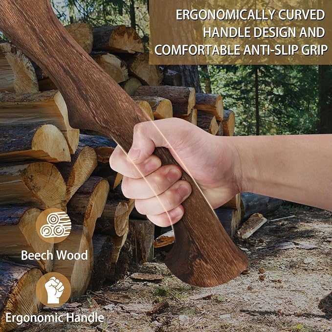 15.5 Hand Forged Hatchet Camping Hatchet with 1065 Carbon Steel &amp Wooden Handle Bushcraft Axe with Leather Sheath and Axe Sharpener Survival Ax for Outdoor Adventures and Gardening