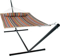 Sunnydaze Quilted Double Hammock with Stand for Outside - 400-Pound Capacity 2-Person Hammock with Stand - 15-Foot Stand - Canyon Sunset