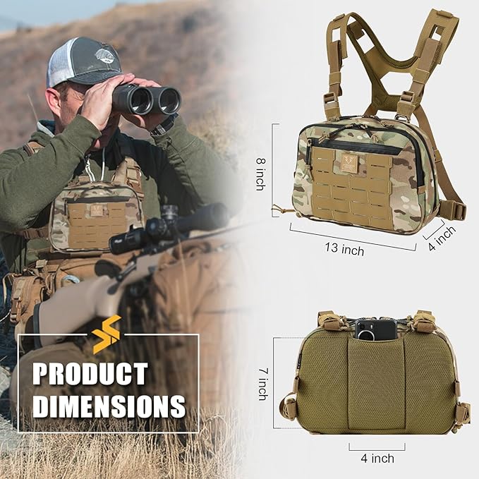 Tactical Chest Rig Bag 3L Utility Hypalon Molle Chest Rig With Map Pocket 500D Cordura Chest Bag for Hunting Workouts (Multicam)