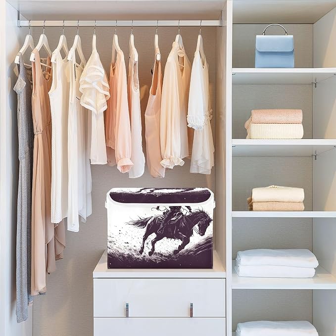 Storage Cube with Lid Cowboy Silhouettes Print 16.5×12.6×11.8 IN 1 Pack Collapsible Large Capacity Foldable Storage Basket Bin Organizer