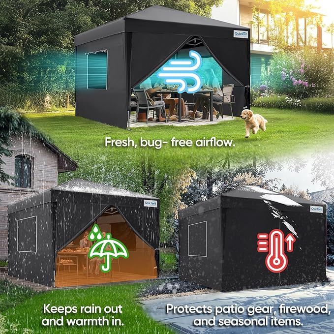 Quictent Privacy 8x8 Pop up Canopy Tent with Sidewalls and Roll-up Ventilated Windows One Person Easy Setup Outdoor Commercial Gazebo Shelter Enclosed Waterproof Bonus 4 Sandbags
