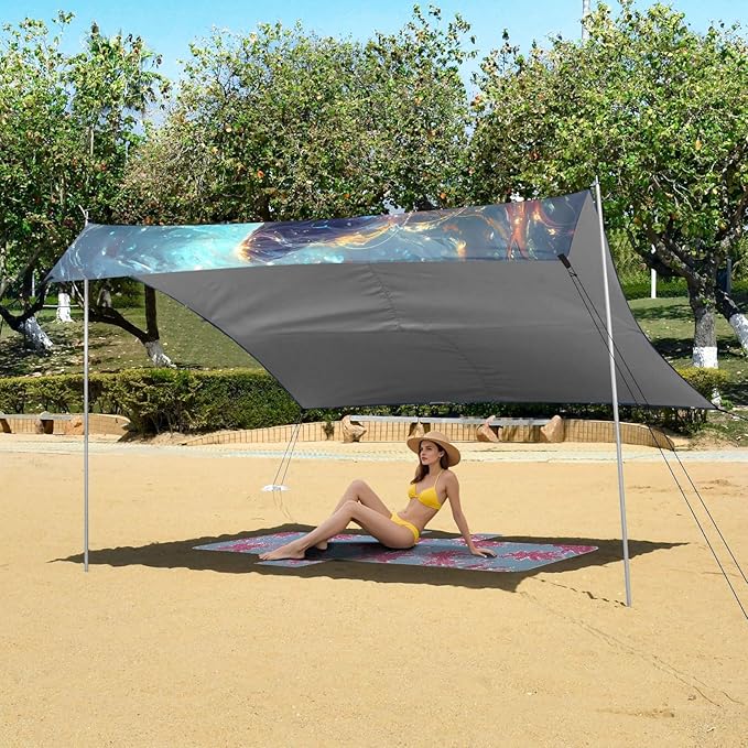 ALAZA Mermaid Starfish Beach Tent Sun Shelter UPF50+ Protection Beach Shade Canopy w/ 4 Sandbags for Outdoor Camping Fishing Backyard Fun Picnic 10x9 ft