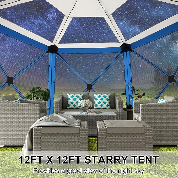 COBIZI 12x12FT Pop Up Gazebo Screen Tent Screen House for Camping Screen Room with Mosquito Netting Hub Tent Instant Screened Canopy with Carrying Bag and Ground Stakes Blue(Upgraded)