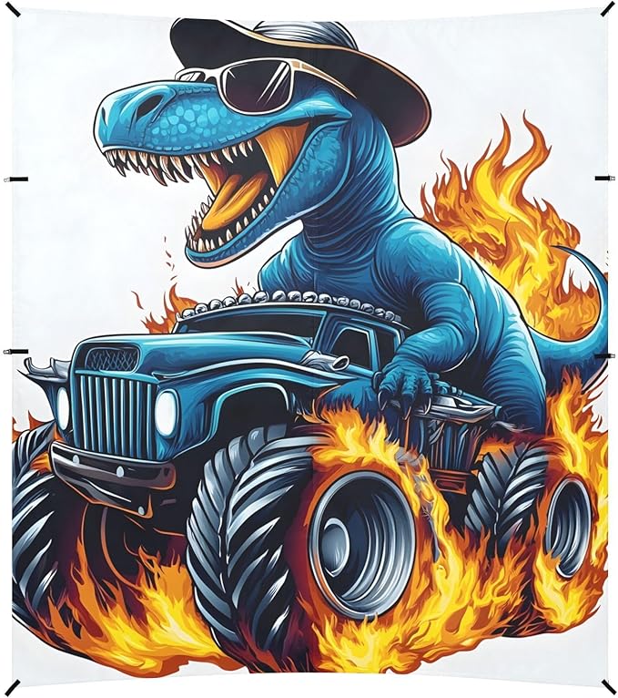 ALAZA Blue Dinosaur Truck Fire Beach Tent Sun Shelter Portable Canopy Sunshade for Outdoor Camping Picnics Backyard Fun 10x9 ft