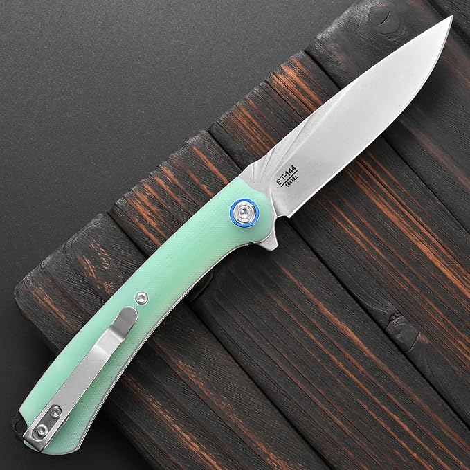 Sitivien ST144 Folding Knife14C28N Steel BladeG10 Handle Pocket Knife for Outdoor EDC CampingSurvivalHikingFishing(Jade)