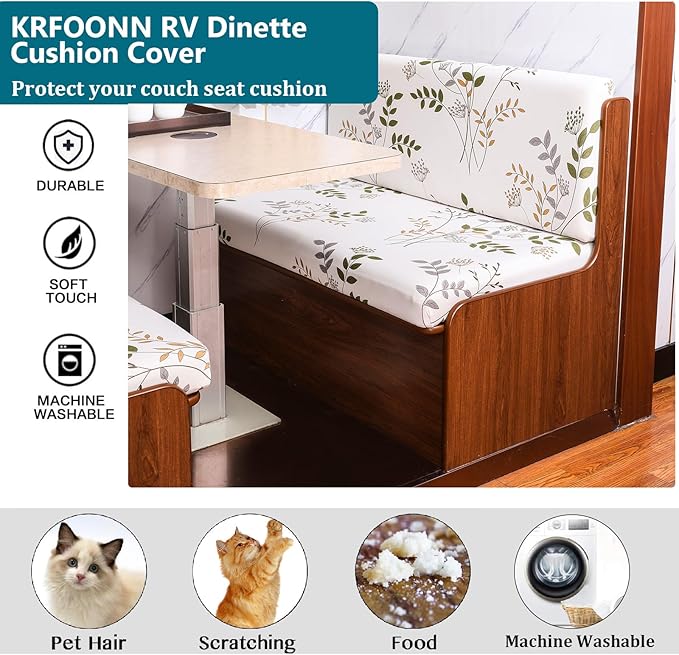 KRFOONN RV Dinette Cushion Covers Stretch Sofa Seat Slipcovers Replacement Camper Cushions Slipcover Washable Couch Cushion Slipcovers for RV Camper Car Bench Seats(2 Backrest Cover&amp2 Bench Cover