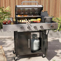 Aoxun 4-Burner Propane Grill with Side Burner 49000 BTU Gas Grill Stainless Steel Outdoor Grill with Cast Iron Grates &amp Side Tables for Backyard Patio CampingBlack