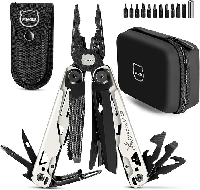 MIAOKE Multitool 23 in 1 with Premium Gift Box Screwdrivers Saw Screwdrivers Bottle Opener Pliers Camping Knife Cool Gadgets for Men Best Gift for Boyfriend Son Dad Him Husband (White)