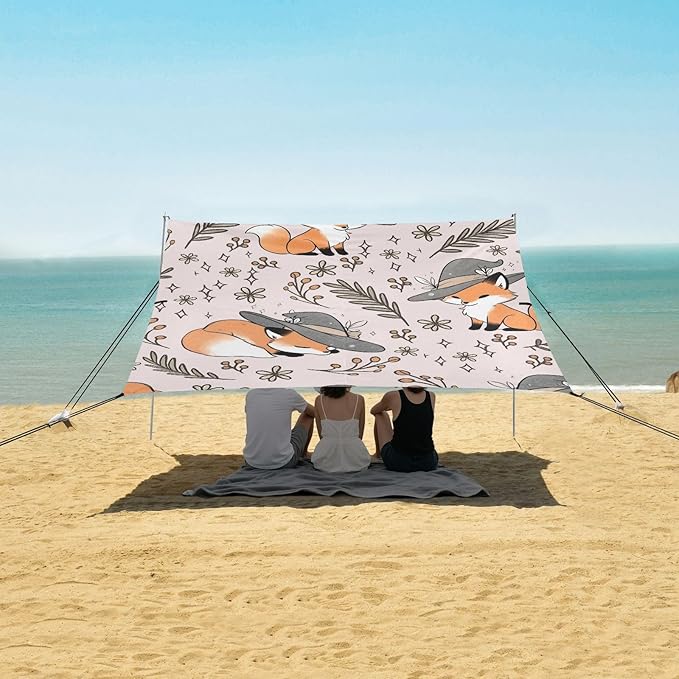 ALAZA Fox Magic Hat Grass Pattern Beach Tent Sun Shelter Portable Canopy Sunshade for Outdoor Camping Picnics Backyard Fun 10x9 ft