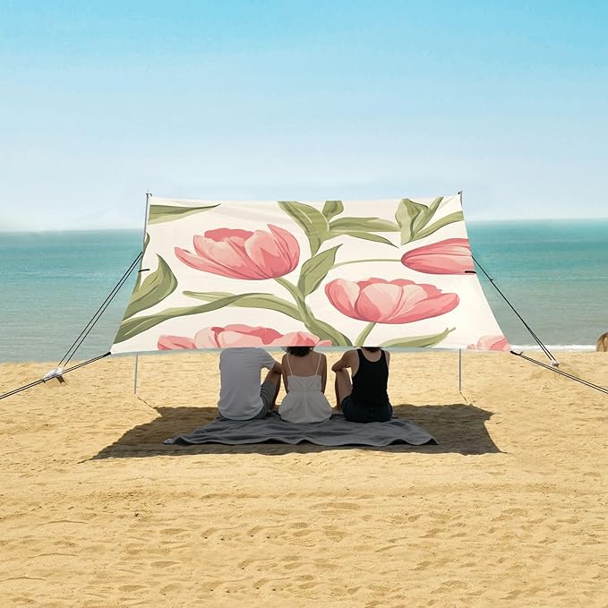 ALAZA Elegant Flower Pink Tulips Beach Tent Sun Shelter Portable Canopy Sunshade for Outdoor Camping Picnics Backyard Fun 10x9 ft