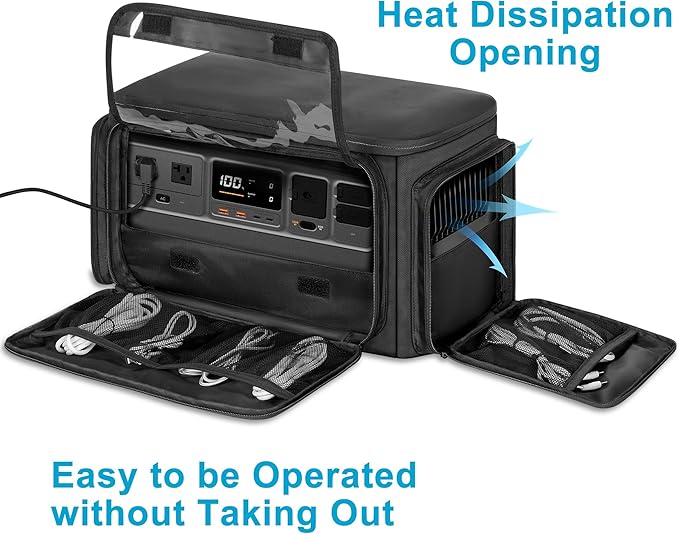 Trunab Portable Station Carrying Case Compatible with DJI 1000 Power Station Generator Protective Shoulder Bag with Transparent Front Panel and Heat-Dissipating Side ZippersBlack