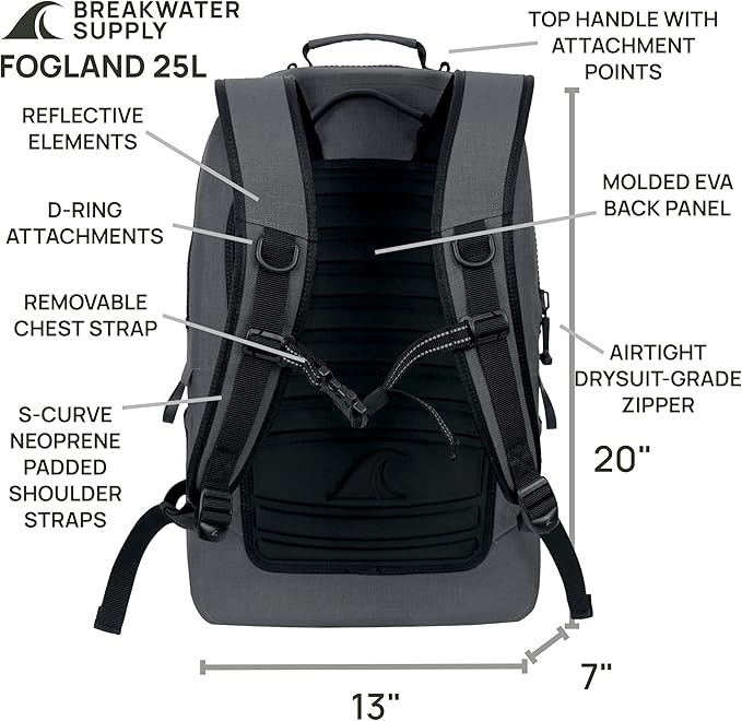 Breakwater Supply™ Fogland CORDURA Waterproof IP68 Submersible Backpack | Tech Bag with Laptop Sleeve &amp Airtight Zippers for Travel Work Commute College Gaming Unisex TPU (Goshen Gray 25L)