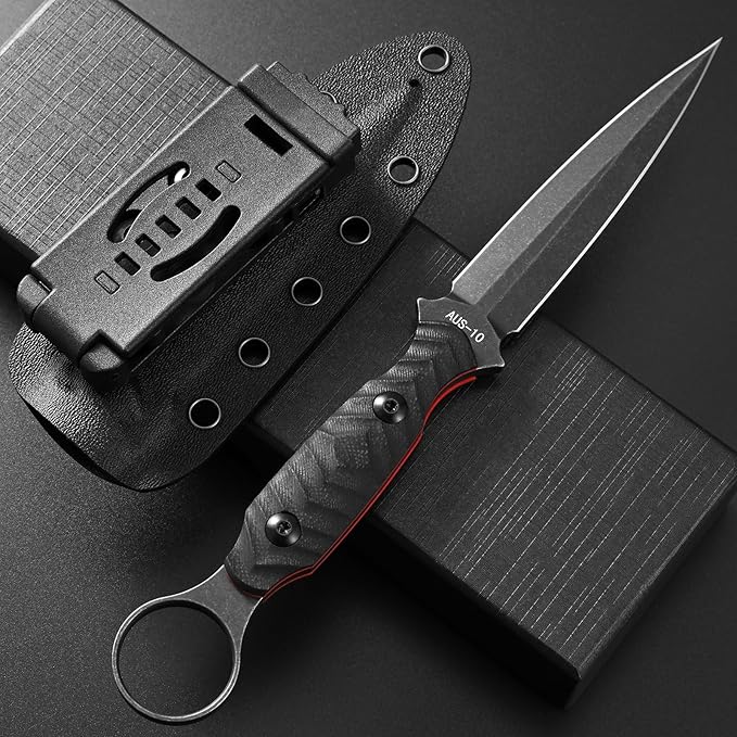 Gtkii GTK340 Fixed Blade Knife AUS-10 Steel Blade G10 Handle Full Tang EDC Tool Knifes for Outdoor Camping Hiking Survival(Black)