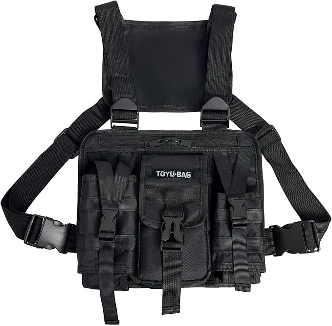 Waist Pack Men's Chest Bag Outdoor Travel Tooling Vest Belt Bag Adjustable Strap Lightweight Crossbody Backpack (black)