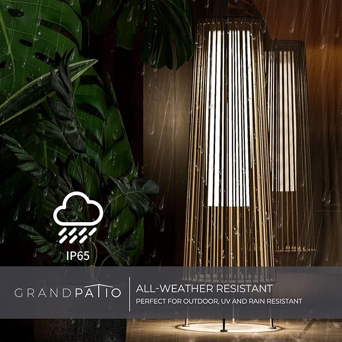 Grand patio 2-Pack Outdoor Floor Solar Light Wicker Solar Patio Lamp Waterproof Outside Deck Lamp for Porch Yard Garden Lawn Decorations - Light Brown Gordes 2 PCS