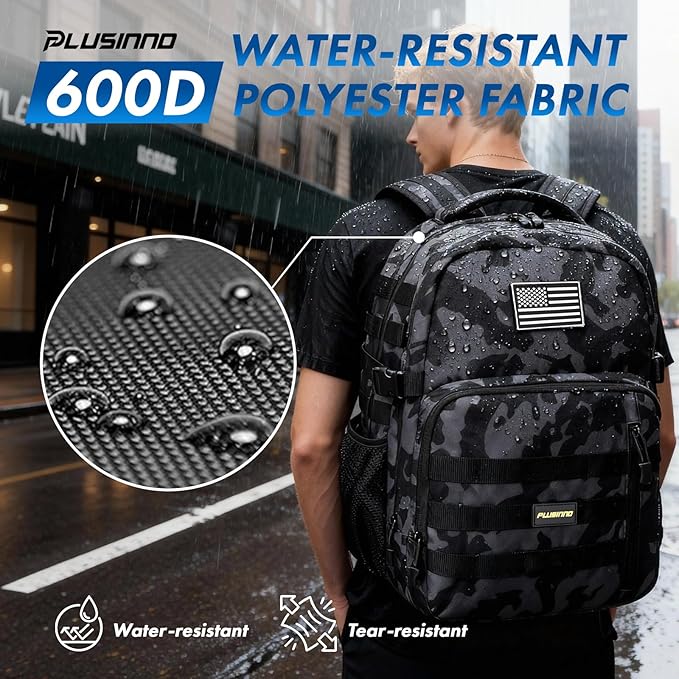 PLUSINNO Tactical Backpack 40L Water Resistant Military Backpack gym backpack for men Laptop Backpack Large MOLLE Tactical Bag 3-Day Bug Out Bag For Work Camping Hiking with Molle System