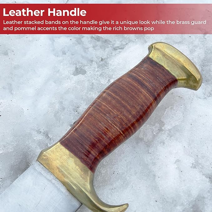 MedievalDepot Persian Blood Hunting Bowie Knife | 440 Stainless Steel | Leather Handle | Brass Accents | Sheath Included