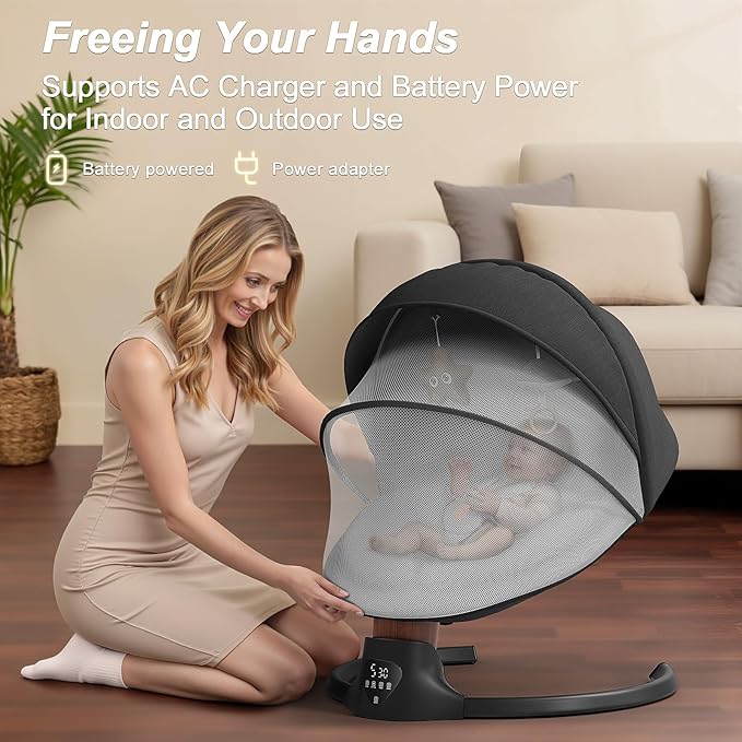 Baby Swings for Infants FasonBaby Electric Baby Swing with 10 Preset Melodies 5 Speeds Remote Control and Bluetooth - Portable Infant Swing for Indoor and Outdoor(Black)