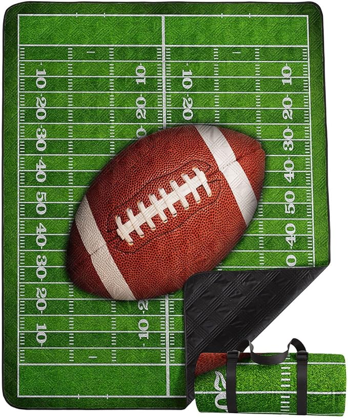 Outdoor Picnic Blanket Portable Ultrasonic Waterproof Picnic Mat Football Printed Camping Beach Mat for Sand and Wet Grass Hiking (Football L)