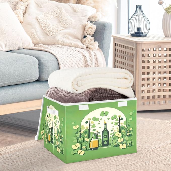 Christmas Storage Baskets with Lids Celebration Collapsible Bins Stackable Fabric Linen Baskets Closet Organizer Container 16.5x12.6x11.8