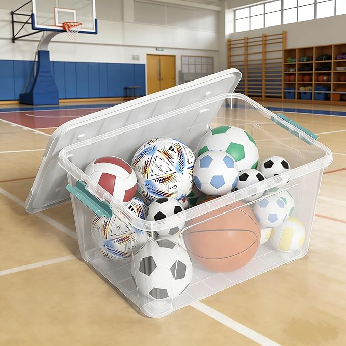 4-Pack 85 Quart Plastic Storage Bin Stackable and Nestable Storage Boxes with White Lids and Secure Latching Buckles Large Storage Container
