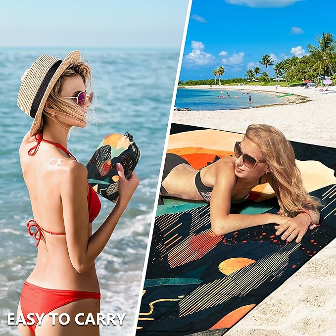 Beach Blanket Waterproof Sandproof Beach Mat 79 X 83/10'x9'for 2-8 Adults Quick Drying Outdoor Picnic Mat Beach Accessories for Travel Camping Hiking
